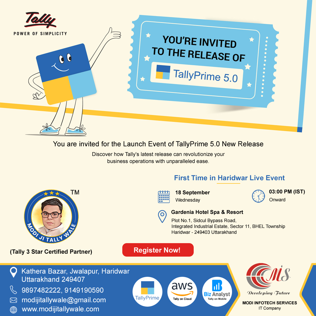 Upcoming Launch Event of TallyPrime 5.0 New Release on dated 18/09/2024.